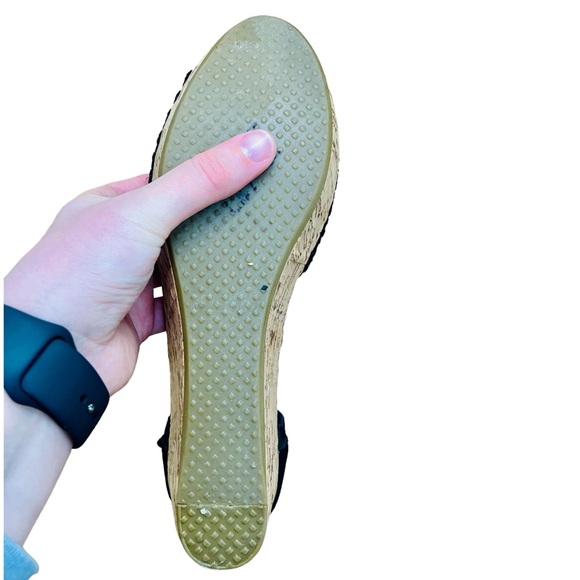Toms Black Suede Lattice Front Cork Wedge Sandal Ankle Strap Women's Size 8.5 - Picture 8 of 10